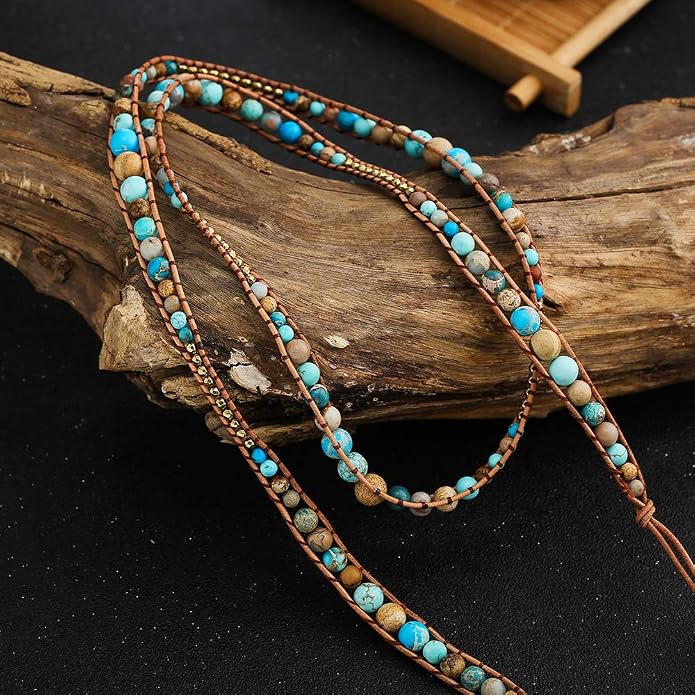 Plumiss Women Boho Handmade Natural Stone Crystal Leather Bead Wrap Bracelets Collection