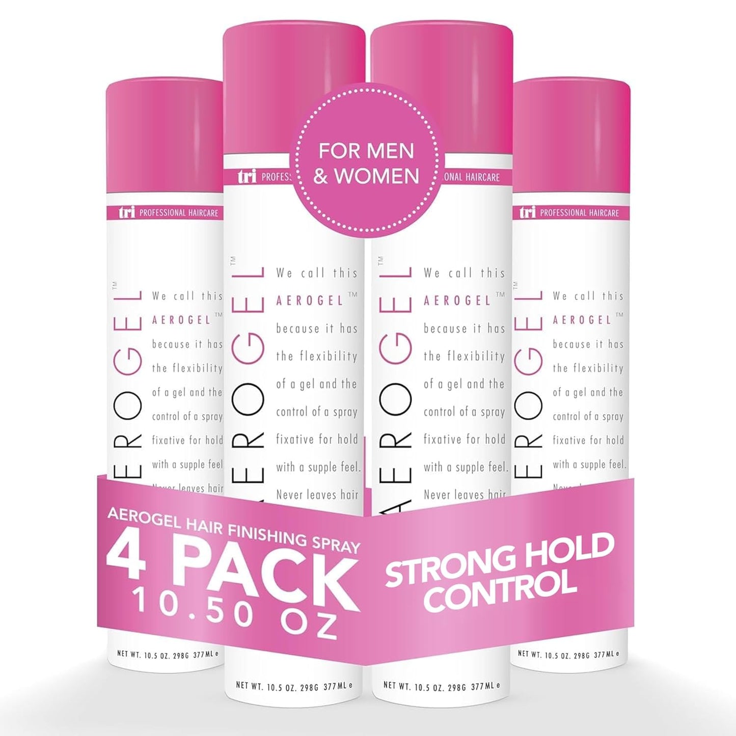 TRI Design Aerogel Hairspray - Strong Hold Hair Finishing Spray for Volumizing & Control, Flexible Styling for All Hair Types, Non-Sticky and Scented - For Women and Men - Pack of 4 (10.5 Oz)