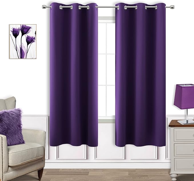 KOUFALL Purple Curtains 72 Inches Long for Bedroom Closet Door 2 Panels Set Royal Purple Curtains for Living Room 42x72 Inch Length