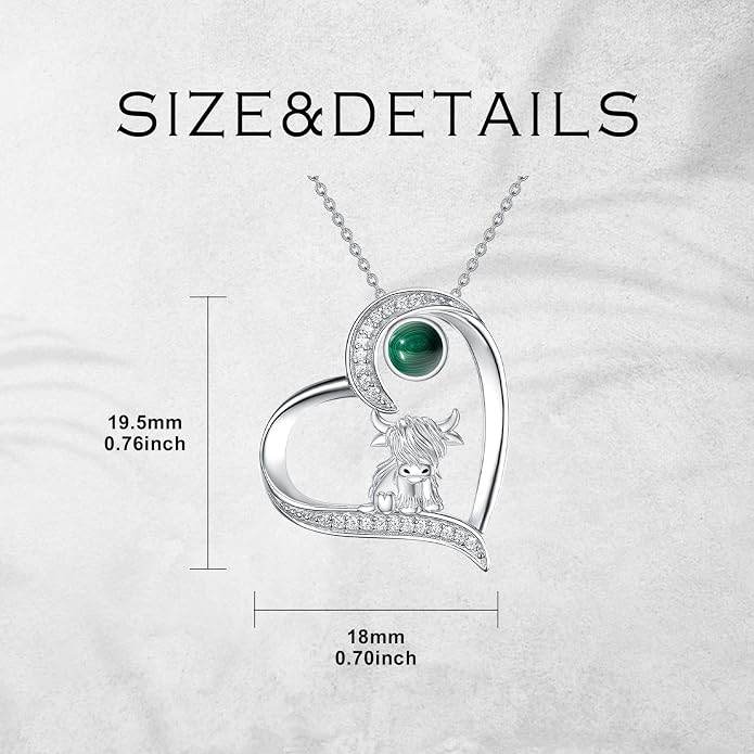 Highland Cow Gifts for Women 925 Sterling Silver Highland Cow Birthstone Necklace Fluffy Cow Jewelry Gifts Birthday Christmas