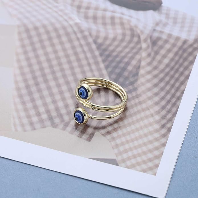 Boho Evil Eye Rings Adjustable Open Wrap Ring Blue Eye Turkish Rings Vintage Open Knuckle Finger Ring Jewelry for Women
