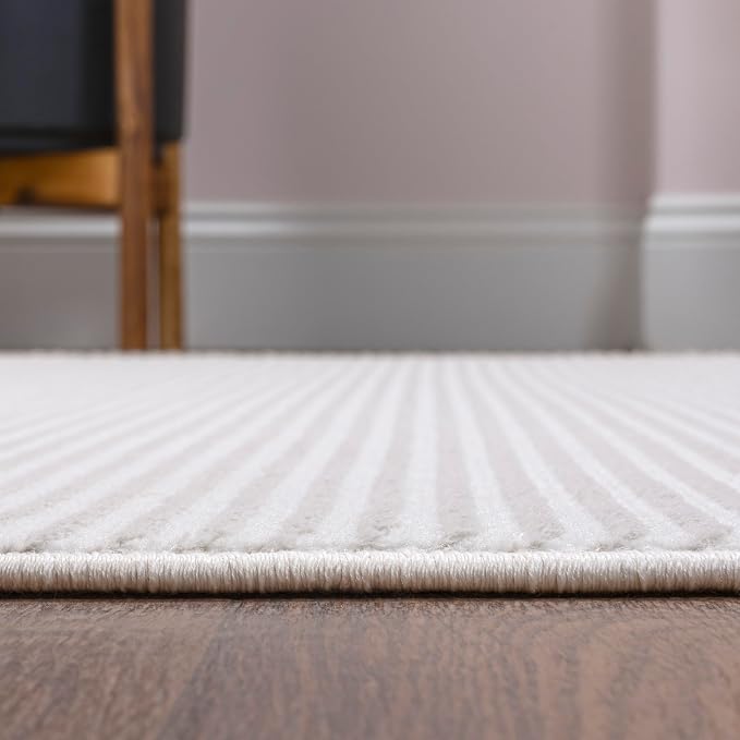 JONATHAN Y Cole Pinstripe High-Low White/Silver Runner Rug, 2x8, Modern, Minimalist, Easy-Cleaning for Living Room, Bedroom, Kitchen, Pet Friendly, Non-Shedding (CAR101C-28)