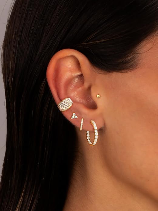 Dainty Big Small Hoop Earrings for Women Huggie Hypoallergenic Silver Gold Flat Back Stud Earrings Set 14K Gold Plated Luxury Cubic Zirconia Ear Cuff Cartilage Earrings for Multiple Piercing Jewelry Gifts for Women 5 Pairs