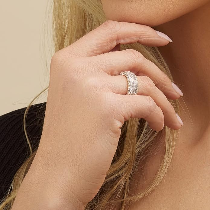 Barzel Women's Wide Eternity Ring Wedding Band - 18k White or Rose Gold Plated Wide Band Cubic Zirconia Eternity Ring