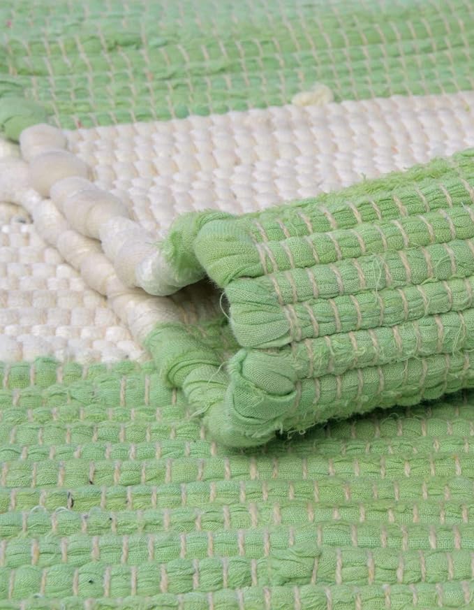 Unique Loom Chindi Rag Collection Area Rug - Striped (2' 2" x 3' 1" Rectangle, Green and Ivory)