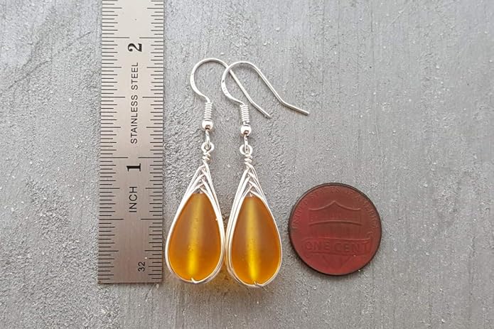 Handmade Sea Glass Earrings, Hawaiian Jewelry, Wire Braided Earrings Teardrop Earrings, Beach Jewelry Sea Glass Jewelry For Women Birthday Gift