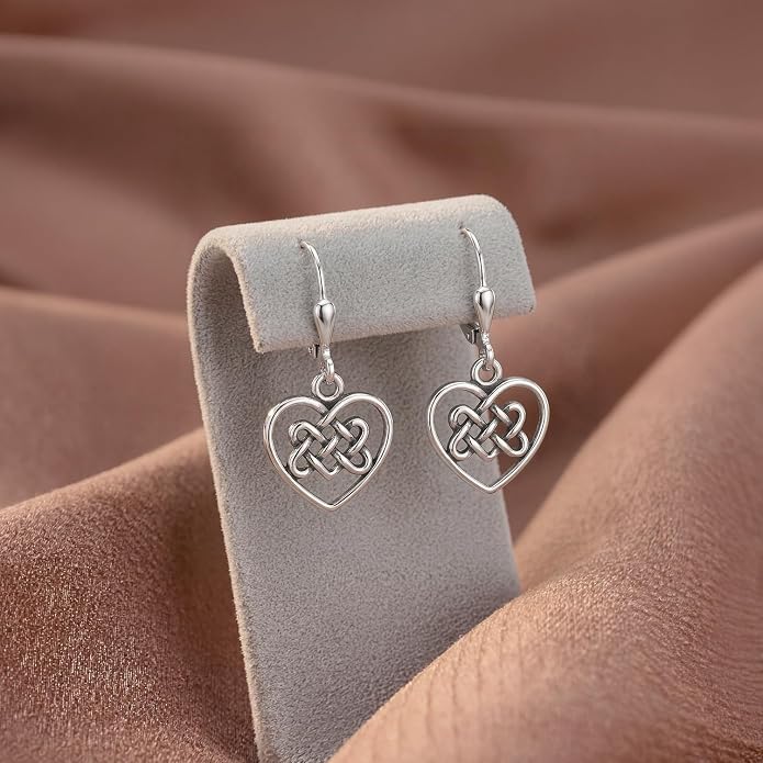 LeCalla 925 Sterling Silver Leverback Drop Earrings | Lightweight Celtic-Knot Filigree Heart Teardrop Dangle Earring for Women's Gift for Her