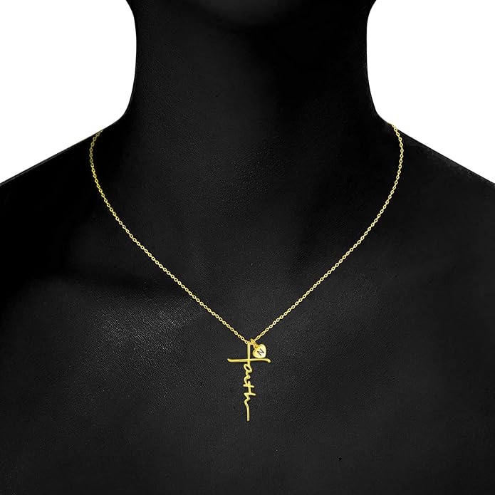 PRAYMOS Faith Cross Necklace for Women 925 Sterling Silver Pendant Necklace With Birthstone Initial Christian Religious Confirmation Baptism Mothers Day Gifts