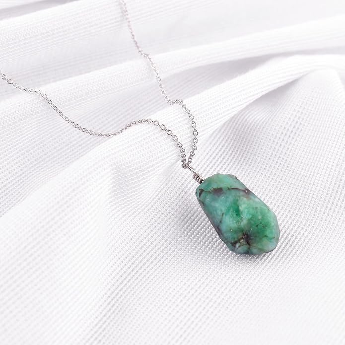 Raw Gemstone Dainty Pendant Necklace for Women, Trendy Healing Chakra Crystal, Birthstone Handmade 925 Sterling Silver Adjustable 18 inch Chain Jewelry, Birthday Gifts