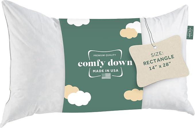 ComfyDown 14x28 Throw Pillow Insert, Down & Feather Fill, 100% Cotton Cover, Made in USA – Premium Soft Lumbar Decorative Pillow Form Sham Stuffer for Bed, Sofa & Couch
