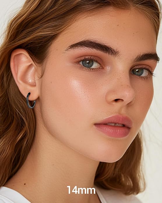 PROSTEEL Hoop Earrings for Women, Huggie Hoop with 925 Sterling Silver Post, 8/10/12/14/16/18/20mm Small Huggie Hoops, 14K Gold Plated/Silver/Black/Rose Gold Hypoallergenic Earrings Jewelry