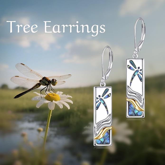 Mountain/Pine Tree/Tree of Life/Dragonfly Earrings for Women 925 Sterling Silver Abalone Tree of Life Dangle Drop Earrings Nature Jewelry Gifts for Mom Sister Daughter