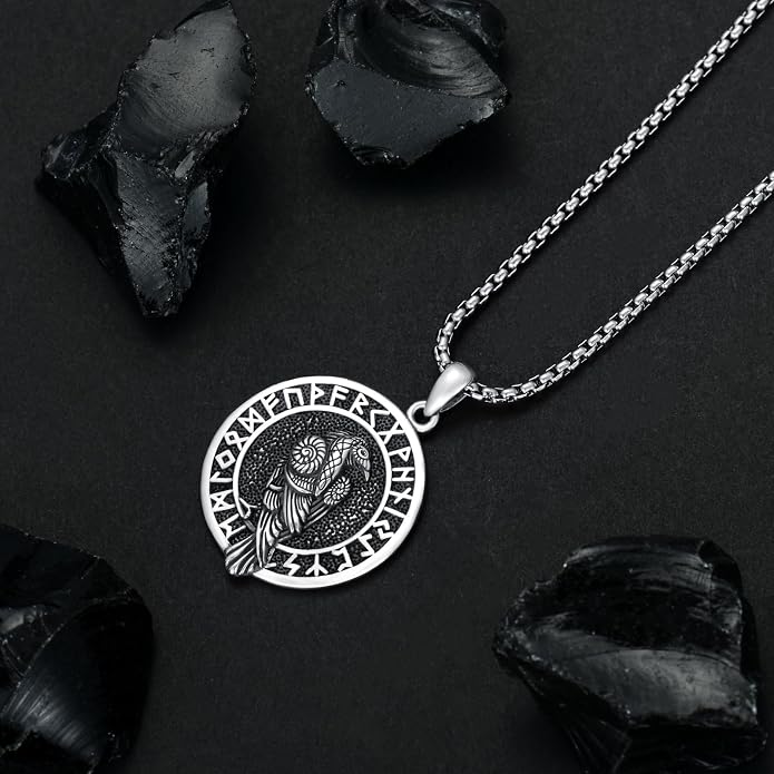 Seiyang Sterling Silver Viking Necklace Norse Jewelry Gift for Men Women with 2mm 22+2 IN Rolo Chain (with Gift Box)