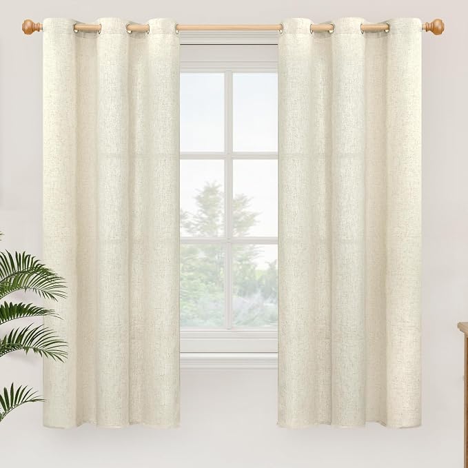 YoungsTex Beige Linen Curtains 63 Inch Length 2 Panels for Living Room, Semi Sheer Window Drapes Privacy with Grommet Rustic for Bedroom Country Office, 42 X 63 Inch