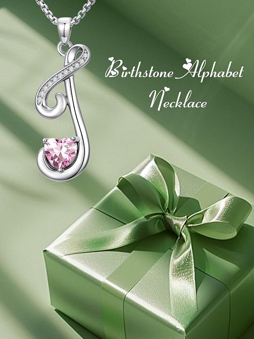 Birthday Gifts for Women Alphabet A to Z Initial Birthstone Pendant Necklaces for Women - 18k White Gold Plated Personalized Name Jewelry Anniversary Graduation Gifts for Wife Her Daughter Girlfriend(with Gift Box)