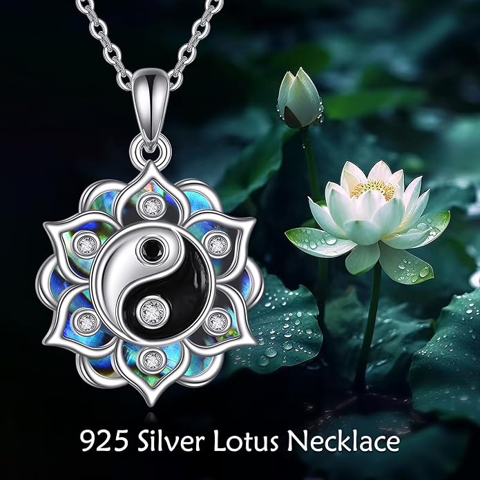 ONEFINITY Lotus Necklace 925 Sterling Silver Moonstone Pendant Necklace Yoga Lotus Jewelry for Women