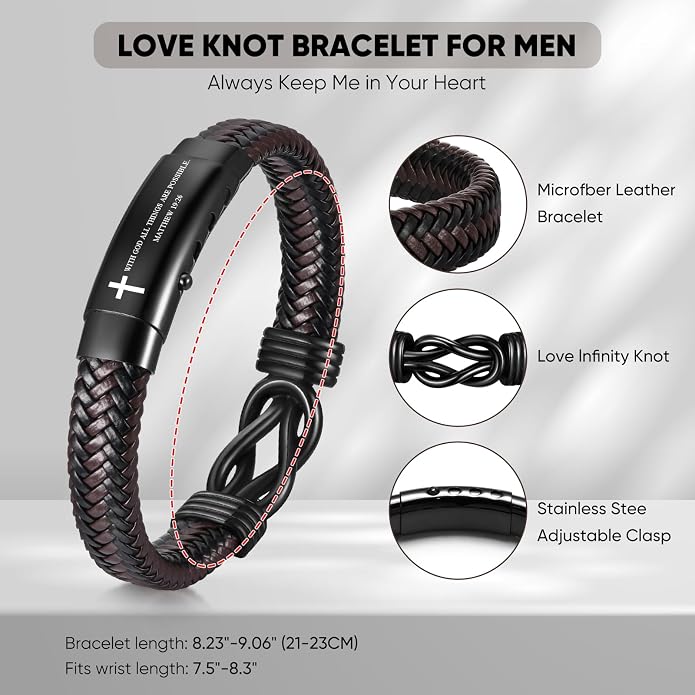 VNOX Men's Inspirational Mantra Engarved Handmade Braided Leather Adjustable Cuff Bangle Bracelet Encouragement Motivational Gift for Men