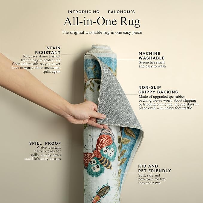 Machine Washable Rugs for Living Room: 6x9 Area Rugs Stain Resistant Non Slip Low Pile Soft Carpets Rugs for Bedroom Kitchen Dining Room Nursery Kids Room Farmhouse Indoor