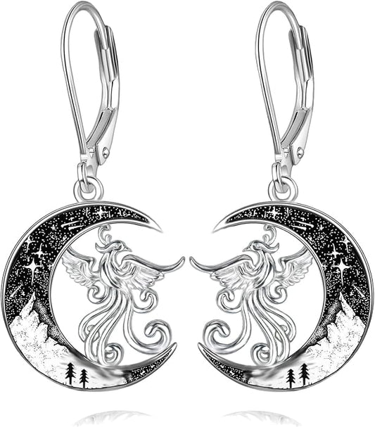 Black Cat/4th of July/Bat/Spider/Pumpkin/Wolf/Bunny/Sun and Moon/Turtle/Raven 925 Sterling Silver Leverback Dangle Earrings Moon Gothic Christmas Earrings Jewelry Gift for Women