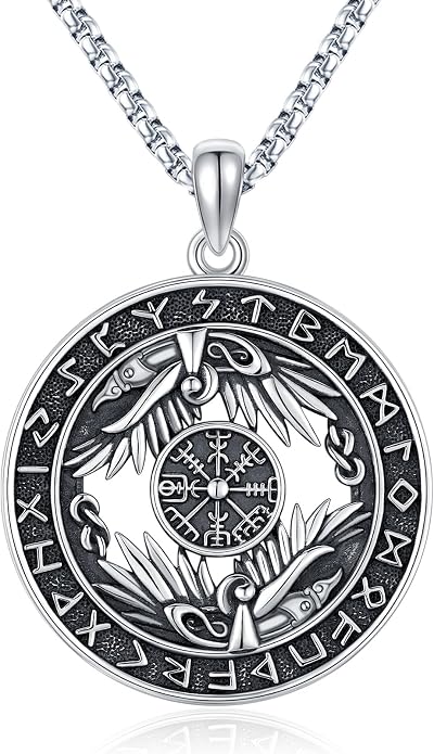 Eusense Viking Necklace for Men Women 925 Sterling Silver Pendant Thors Hammer/Norse Runes/Odin's Ravens/Wolf/Dragon/Snake/Yggdrasil/Freya/Helm of Awe/Valknut/Triskelion/Axe/Shield Viking Jewelry