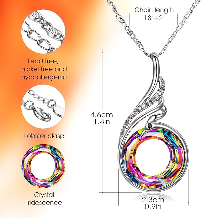 Kate Lynn "Rise From the Ashes Phoenix Necklace Made with Crystals from Austria, 18"+2" Necklace, Packaged with Jewelry Box, Birthday Gift for Women, Symbol of Luck and Renewal