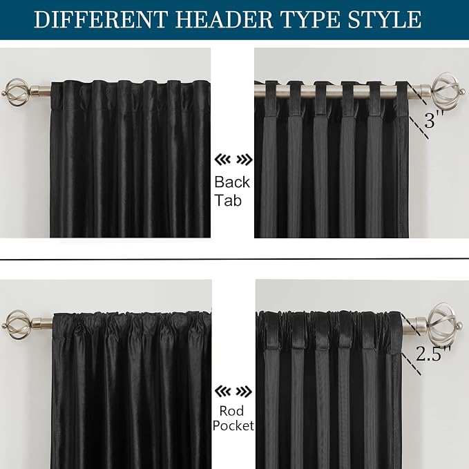 PRIMROSE Black Curtains 102 inch for Living Room Velvet Drapes Blackout Rod Pocket Back Tab Window Treatment Semi Room Darkening Decor Curtains for Bedroom Set of 2 Panels