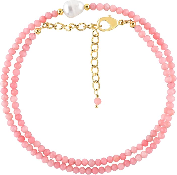 InfinityGemsArt Gemstone Gold Necklace For Women, Birthstone Natural Crystal Stone With Freshwater Pearl Beaded Jewelry, Gold Plated 18 Inch Chain