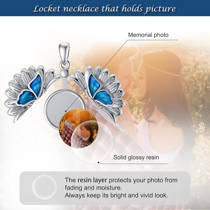 SOULMEET Personalized Silver Locket Necklace That Holds Pictures Photo Keep Someone Near to You, Memorial Custom Lockets Necklaces Letters Engraving for His Her