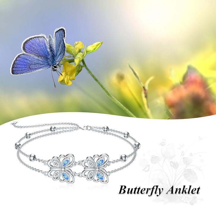 Dorunmo Anklet Bracelets For Women 925 Sterling Silver Birthstone/Infinity/Butterfly/Evil Eye/Turtle/Pineapple/Starfish/Heart Anklets Bracelets Jewelry Gifts for Women