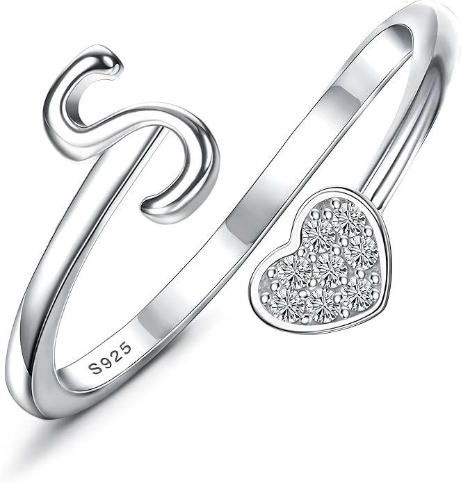 MILACOLATO 925 Sterling Silver Initial Rings for Women Teen Girl 18K Gold Plated Heart Initial Rings Adjustable Capital Letter Ring Stackable Thumb Pinky Rings for Daughter Birthday Bridesmaid Gifts Jewelry, A to Z