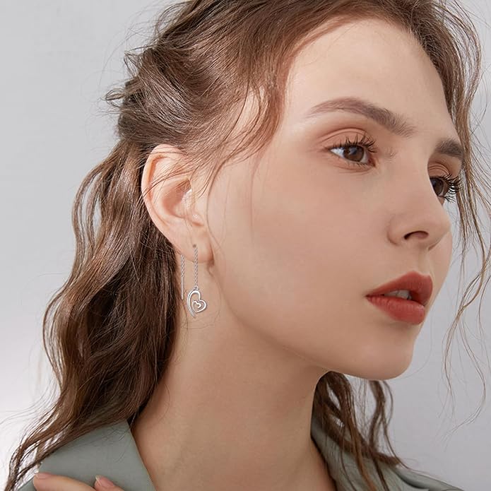 Cross/Heart Threader Earrings 925 Sterling Silver Long Earrings Chain Earrings Long Dangle Earrings for Women
