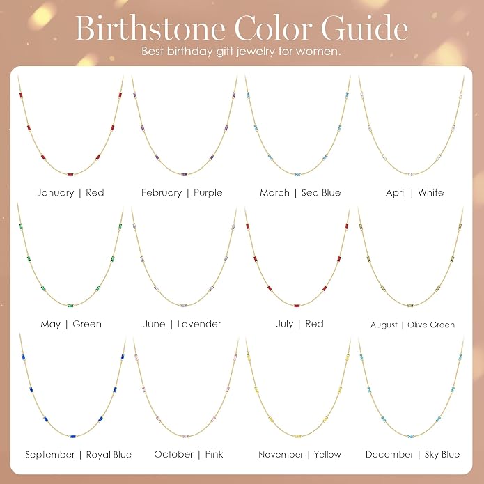 LOUISA SECRET Birthstone Necklaces for Women, 14K Gold Plated Dainty Simple Necklace, 925 Sterling Silver Birthday Anniversary Jewelry Gift for Women Mom Mother