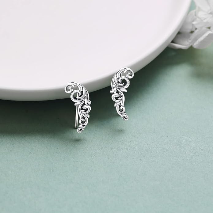 Ear Climbers Earrings for Women Sterling Silver Vintage Ear Crawler Earrings Jewelry Gifts for Women
