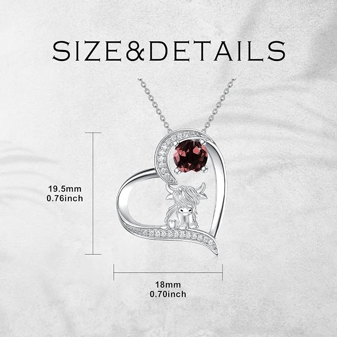 Highland Cow Gifts for Women 925 Sterling Silver Highland Cow Birthstone Necklace Fluffy Cow Jewelry Gifts Birthday Christmas