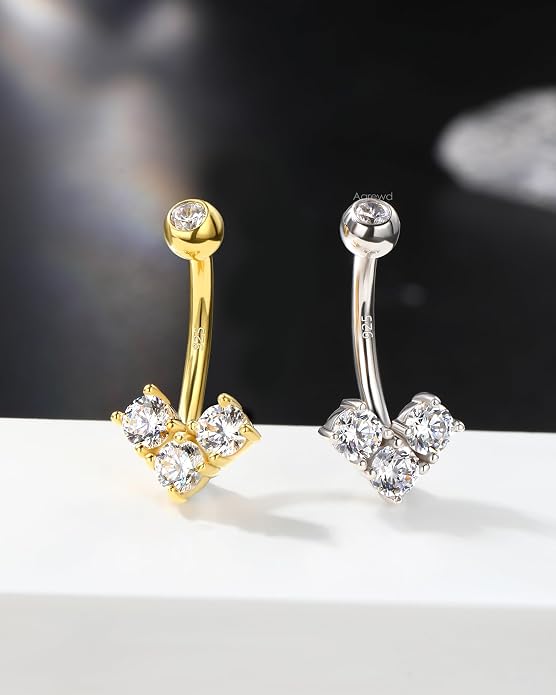 925 Sterling Silver Belly Button Rings 14G Heart Belly Navel Rings for Women Cute Navel Piercing Jewelry