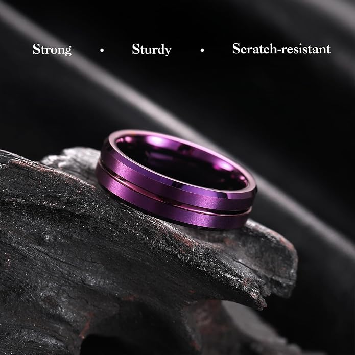 King Will Tungsten Carbide Wedding Band for Men Women-6/8/10mm Width Multicolor Available with Grooved Center Wedding Ring Suitable for Work, Gym Comfort Fit Size 4-16