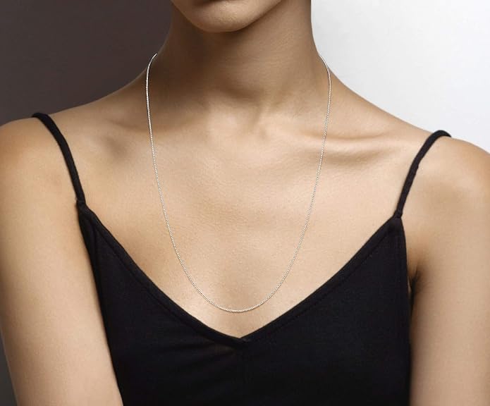 Miabella Italian 925 Sterling Silver or 18K Gold Plated 925 Sterling Silver Thin 1mm Box Chain Necklace for Women, Made in Italy