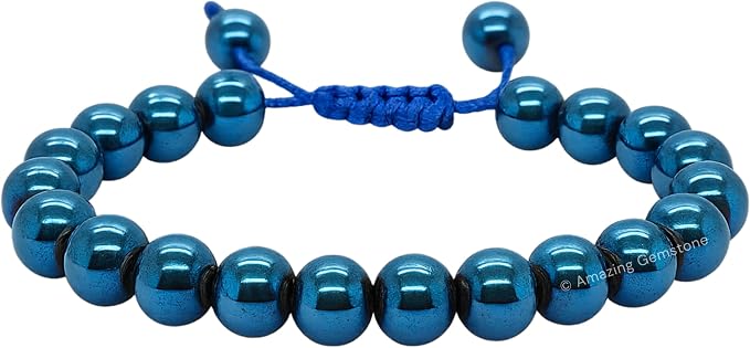 Amazing Gemstone Blue Hematite Bracelet for Women Men's Gifts - Protection Healing Crystal Bracelet - 8mm Gemstone Beaded Adjustable Bracelet Pulseras para Hombres Mujer Stocking Stuffers