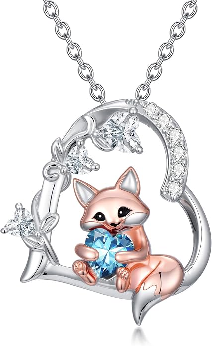 PELOVNY Teddy Bear Necklace for Women 925 Sterling Silver Bear/Highland Cow/Fox/Cat/Axolotl Birthstone Necklace Christmas Birthday Jewelry Gifts for Mom Daughter Wife Sister