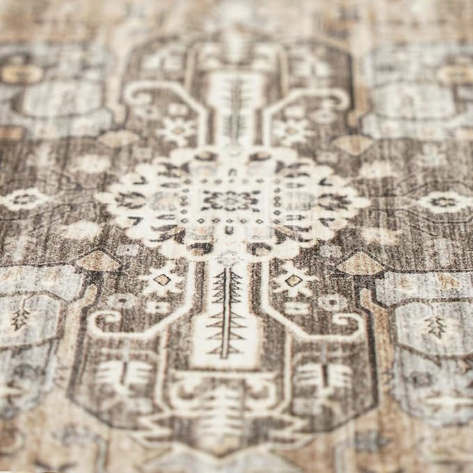 RUUGME Washable 6x9 Area Rug - Vintage Area Rugs with Non Slip Backing Stain Resistant Carpet for Bedroom Dining Room Indoor Soft Carpets Home Decor Decoration Mat for Bathroom 6x9 Beige