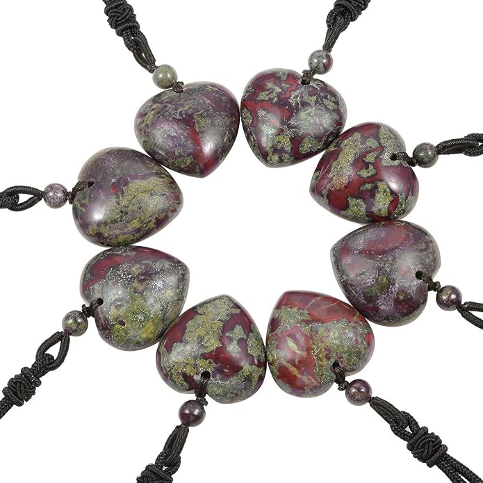 TUMBEELLUWA Carved Stone Heart Shape Necklace Chakra Quartz Pendant with Cord Amulet Healing Crystal Jewelry for Unisex