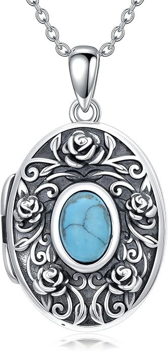 Locket Pendant Necklace for Women, 925 Sterling Silver Dainty Photo Necklace, Christmas Valentine's Day Mother's Day Memorial Jewelry Gifts (With Gift box)