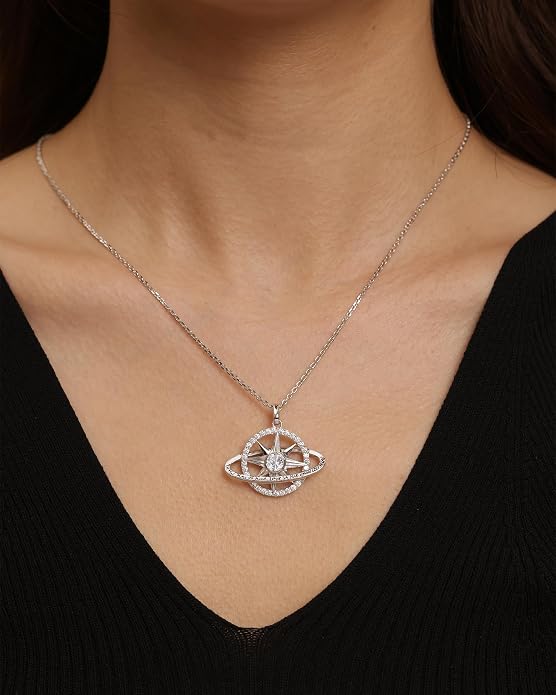 FANCIME Stellar Promise Birthstone Necklace for Women White Gold Plated Sterling Silver Planet Star Pendant Fine Jewelry Anniversary Birthday Mothers Day Gifts for Women Wife Friend Her