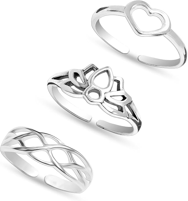LeCalla 925 Sterling Silver Minimalist Toe Rings Set of Toe Ring Lightweight Antique Adjustable Open Toe Rings Band Ring Summer Beach Foot Jewelry Set for Women