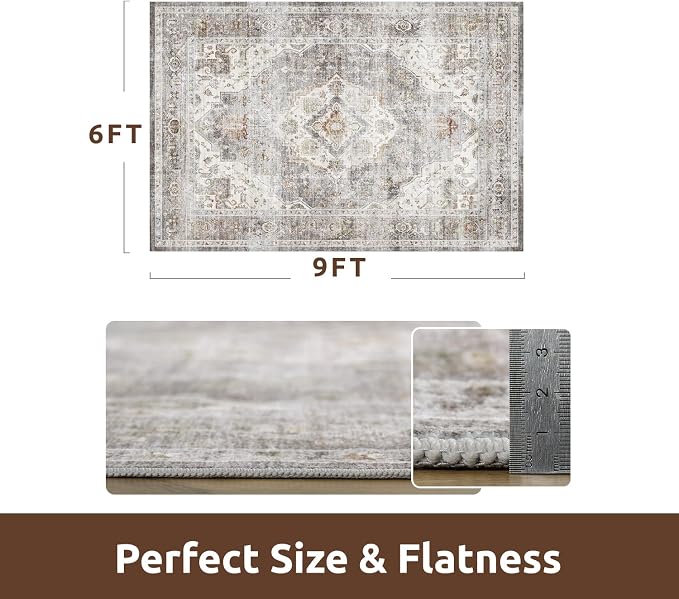 AMOAMI-Area Rug 6X9 Rugs for Living Room-Vintage Soft Grey Rugs for Bedroom-Non Slip Carpet-Machine Washable Rug for Dining Room Living Room Bedroom Office Under Table