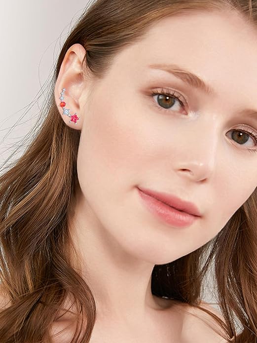 Dreamboat Star Ear Climbers Earrings for Women 925 Sterling Silver Star Ear Cuffs Crawler Earring Cubic Zirconia Climbing Jewelry Wedding Birthday Gifts