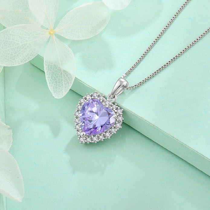 STARCHENIE 925 Sterling Silver Heart Birthstone Pendant Necklace for Women | Genuine 925 silver pendant, heart birthstone, love heart design, 925 silver 18+2" adjustable chain