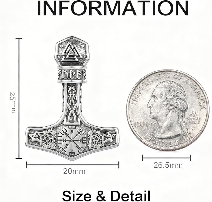 Thors Hammer Necklace 18K White Gold Plated Viking Mjolnir Necklace Oxidize Norse Runes Amulet Jewelry gifts for Women Mom