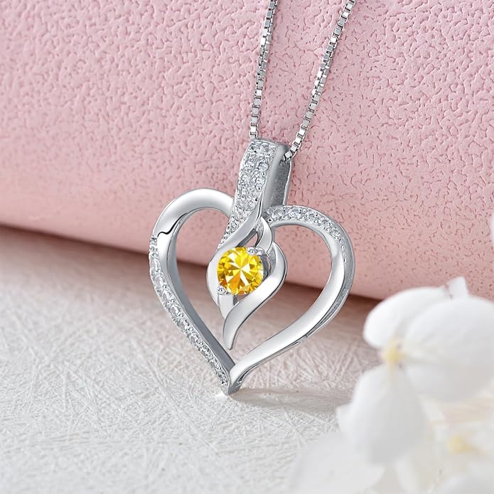 Birthstone Necklace Gifts for Women, 18K Gold-plated Sterling Silver Love Heart Necklace Durable Box Chain Women Jewelry Gifts for Her 20"