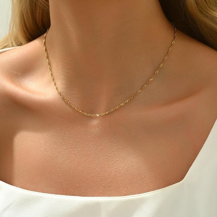 Gold Chain Necklace for Women Dainty Simple Satellite Beaded Twisted Chain Choker Necklace Everyday Jewelry Christmas Gifts